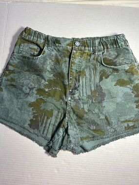 Pilcro High Rise Denim Floral Raw Hem 5 Pocket Shorts Sz S-EUC